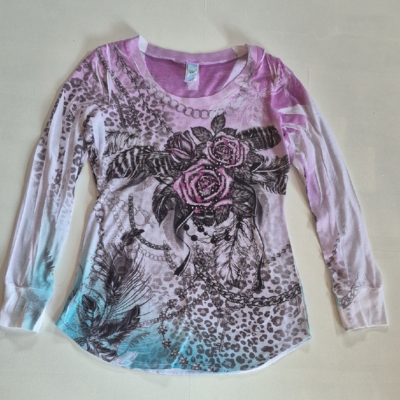 Lightweight Floral Whimsy Goth Graphic Blouse - Picture 1 of 4